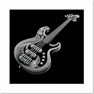 Bass guitar made of lines - light lines Posters and Art